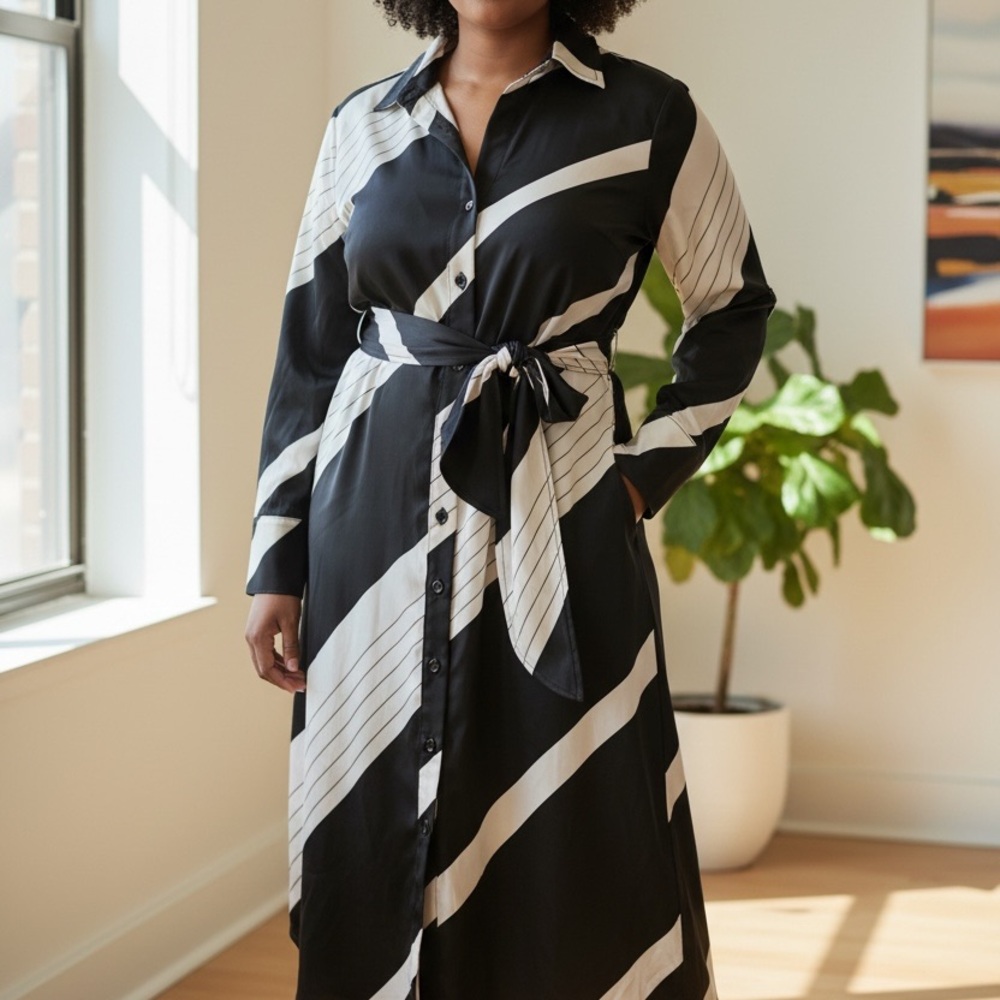 Fashion Nova Black and White Diagonal Stripe Dress Large.